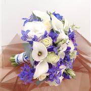 White and Blue bridal hand tied