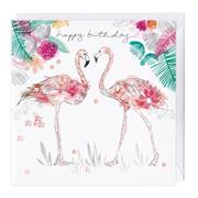 Flamingos And Ferns Birthday Card